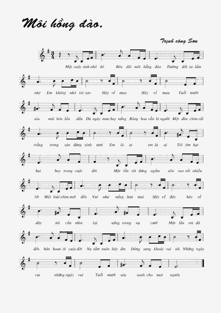 Sheet nhạc Môi Hồng Đào